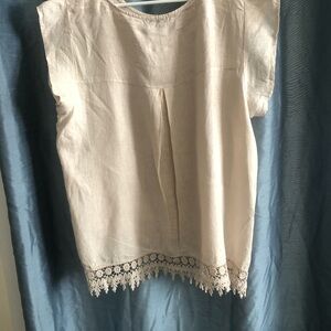 Terzo Millennio  100% linen - 3x -Cream Blouse with Lace Detail- made in Italy